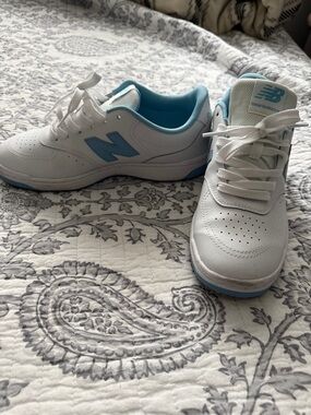 New Balance White Sneakers with Light Blue Accents